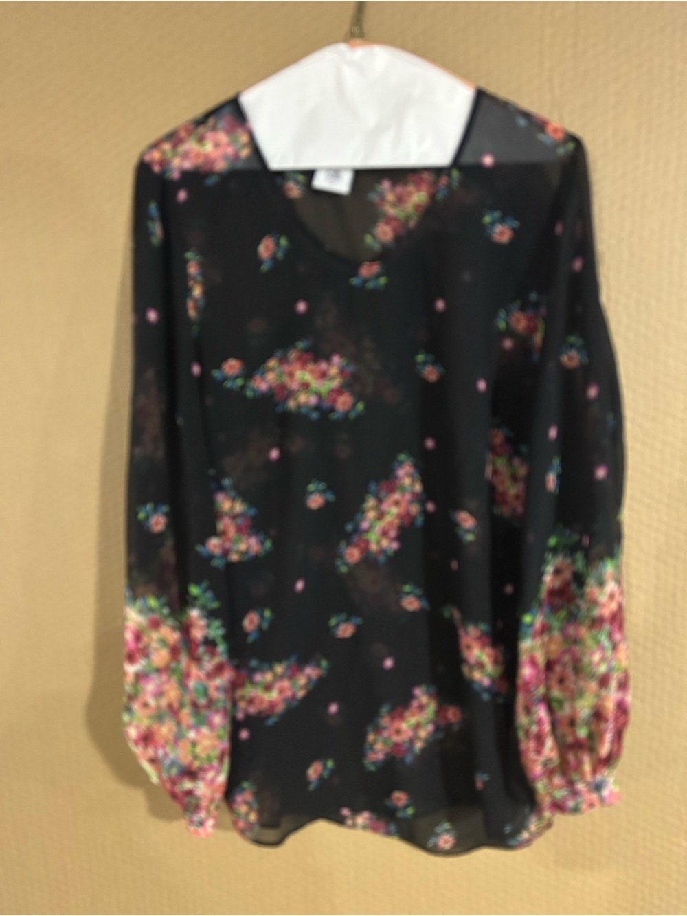 CAbi Black Floral Sheer Long-Sleeve Blouse